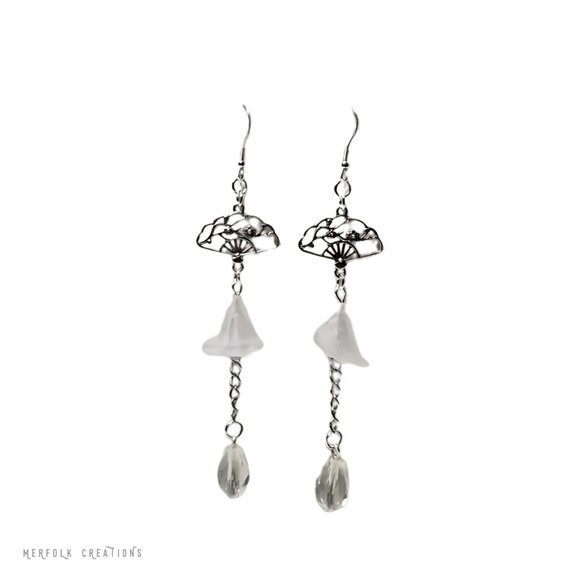 Handmade Lily of the Valley and Plum Blossom Charm Dangle Earrings - Picture 2 of 6